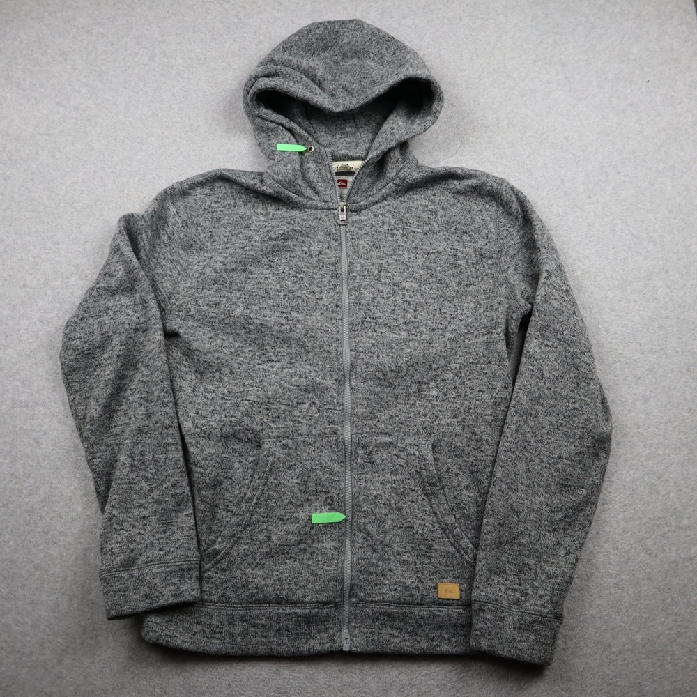 Quiksilver Hoodie Mens Medium Full Zip Gray Heathered Surf Casual Jacket Knit